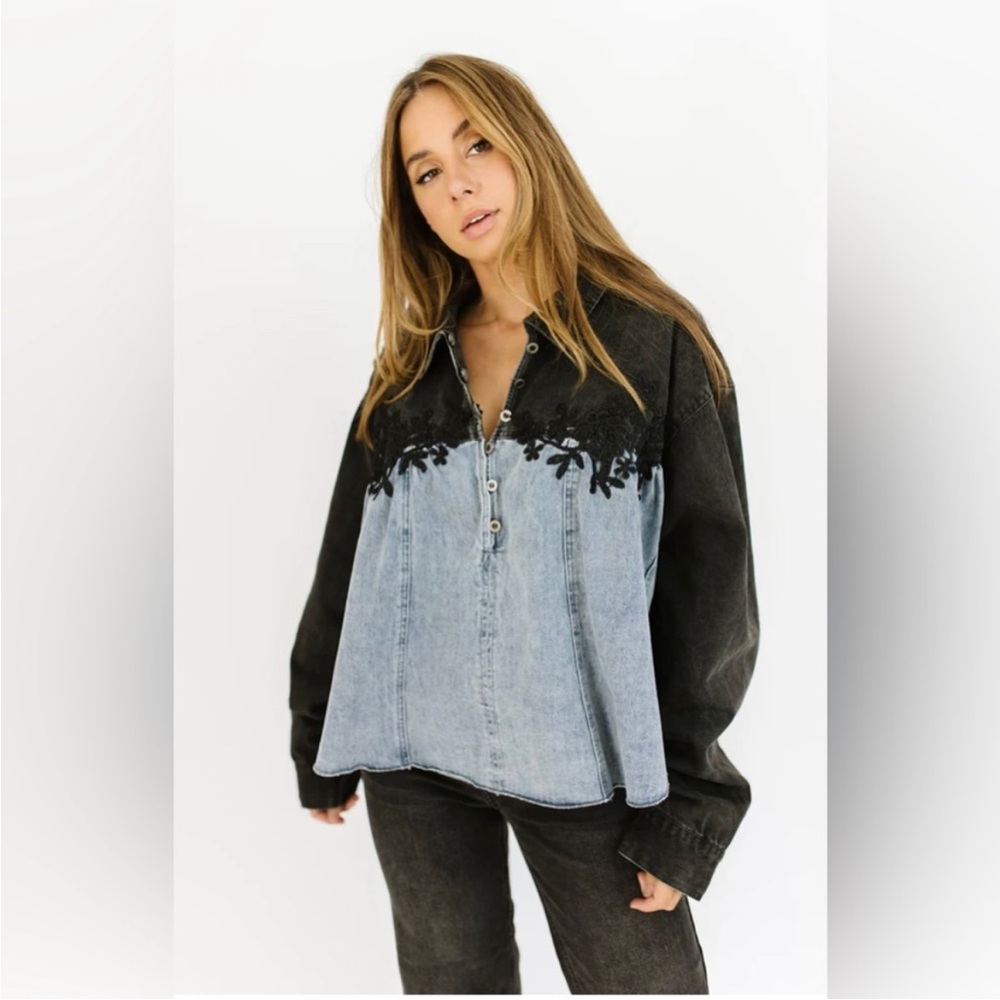 SHOP ZOCO. Silverado Black and Blue Denim Jacket with Floral Detail NWT - Picture 2 of 16